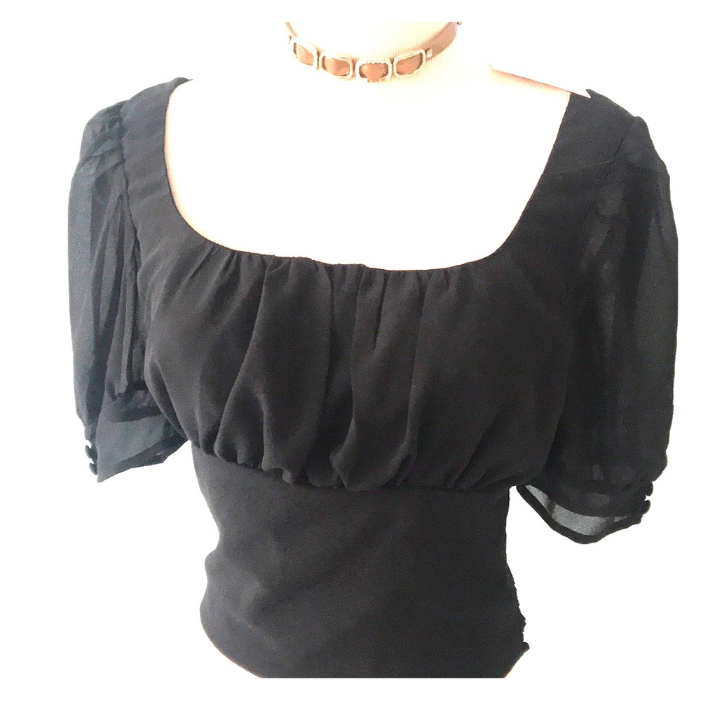 🌸Black sheer Top/Peach Puff/SIze M